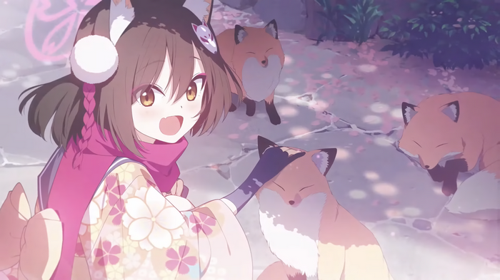 Kuda Izuna with foxes in Blue Archive