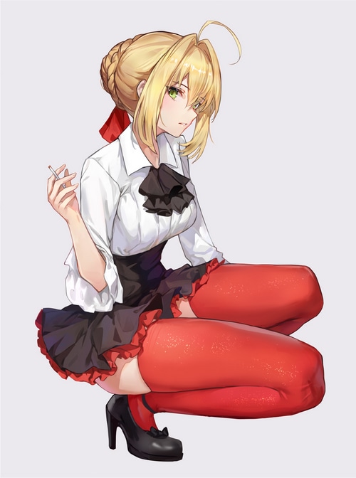 Nero Claudius from Fate series smoking
