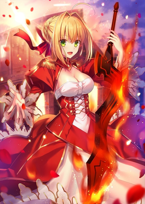 Nero Claudius from Fate/Grand Order with flaming sword