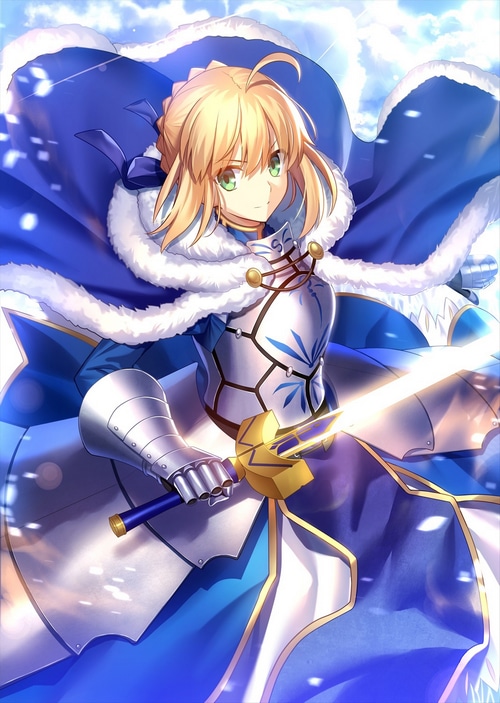 Artoria Pendragon from Fate/Grand Order holding Excalibur