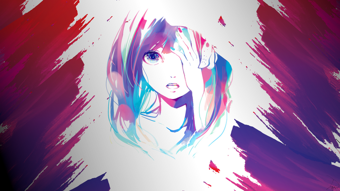 Anime girl with colorful paint strokes