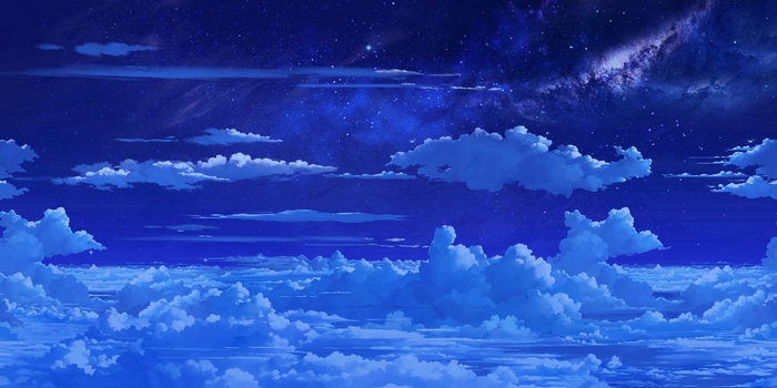 Fantasy art of a starry night sky over clouds