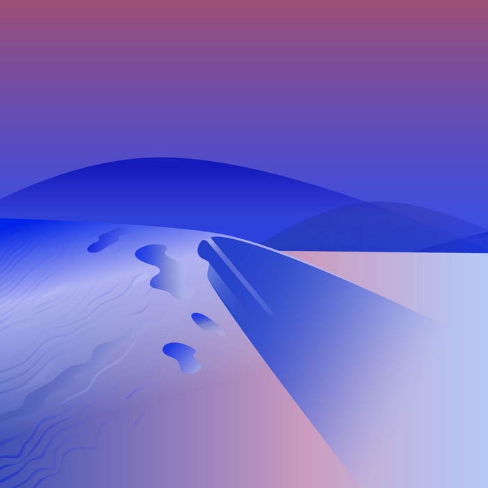 Graphic design landscape with sand dunes and purple sky