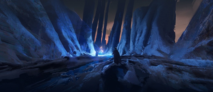 4K Fantasy Art of a Figure in an Icy Landscape
