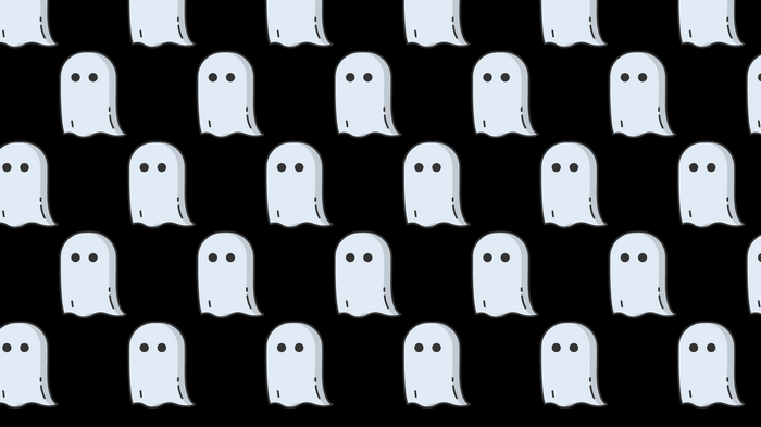 A pattern of cute ghosts on a black background