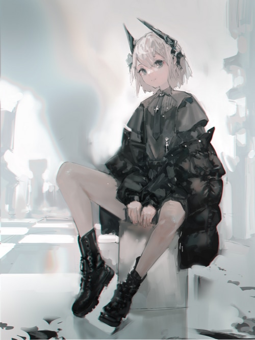 Anime girl with horns wearing black outfit
