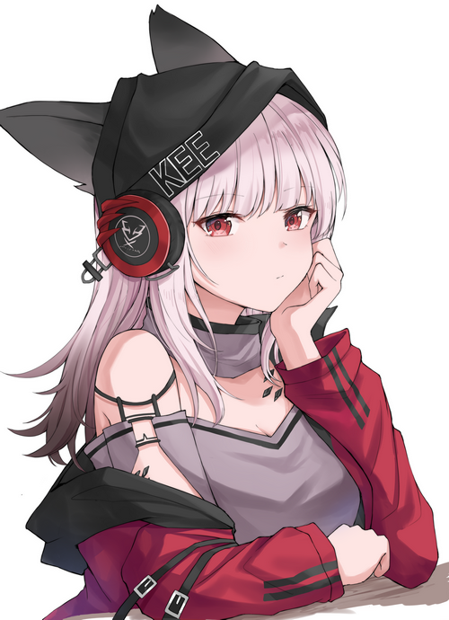 Arknights Frostleaf with cat ears and headphones