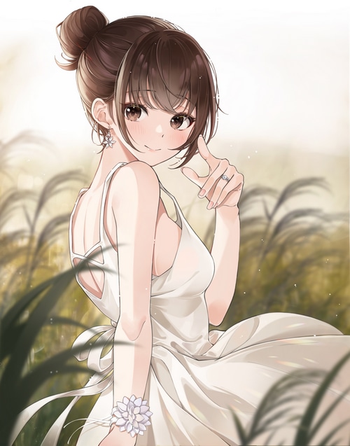 Nam Sj in a white dress in a field