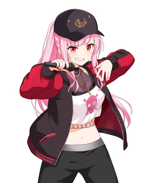 Mori Calliope rapping with a microphone
