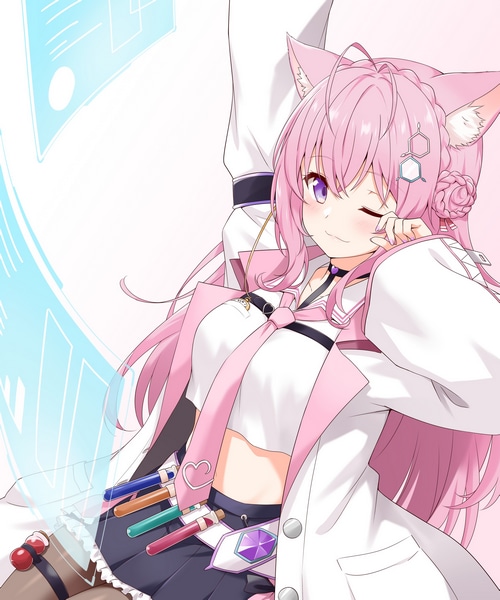 Hakui Koyori with pink hair and cat ears