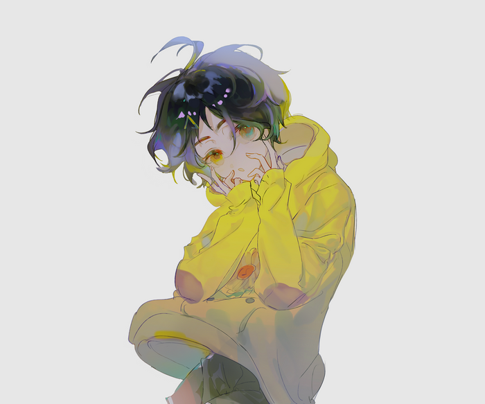 Ai Ohto from Wonder Egg Priority in a yellow hoodie