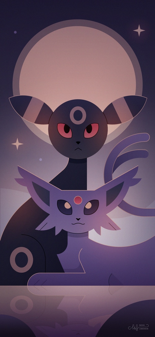 Umbreon and Espeon Pokémon digital art