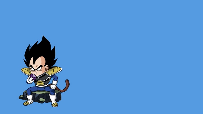 Chibi Vegeta from Dragon Ball eating a purple orb