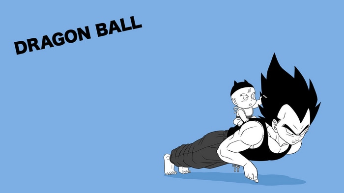 Vegeta and Trunks doing push-ups