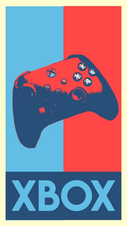 Xbox controller poster with red and blue background