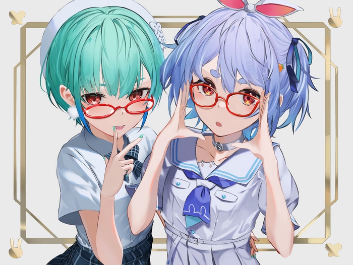 4K Uruha Rushia and Usada Pekora with glasses