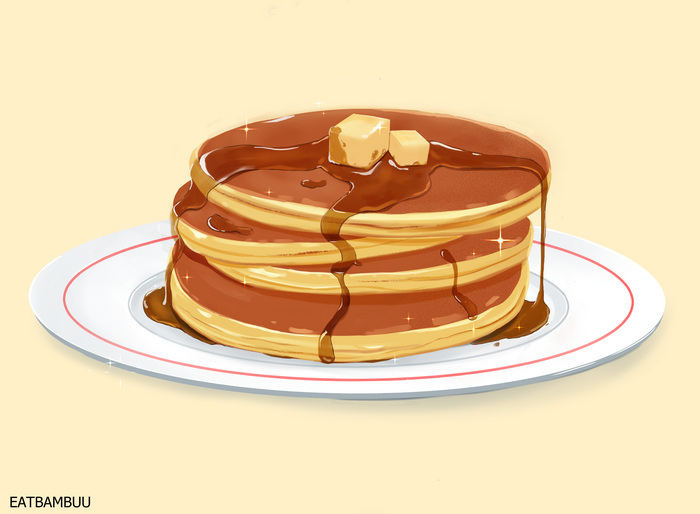Stack of pancakes with syrup and butter