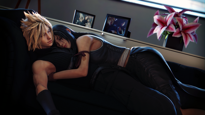 4K Final Fantasy VII: Cloud and Tifa Hugging