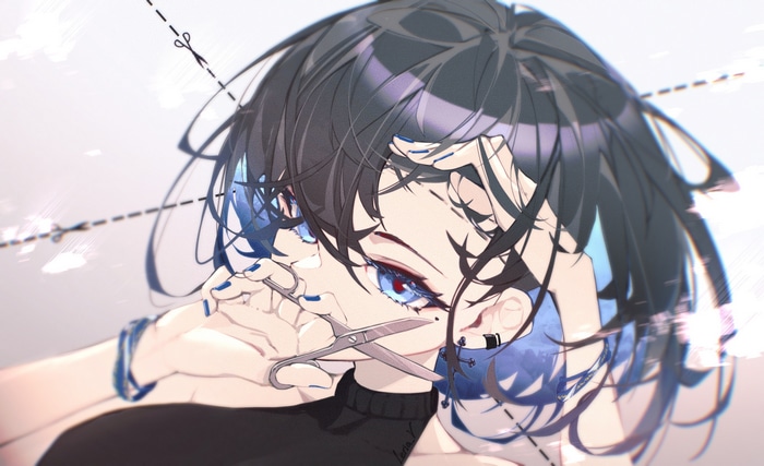 Anime girl with scissors and dark hair