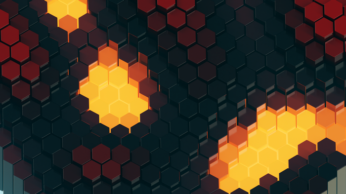 3D Abstract Hexagons with Lava and Dark Tones
