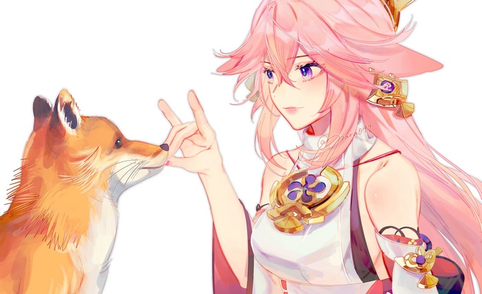 4K Genshin Impact Yae Miko with a Fox