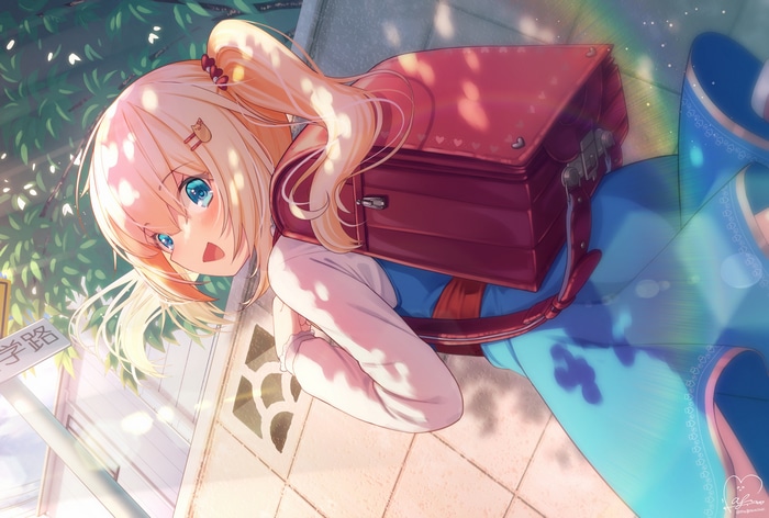 Akai Haato with a red school backpack