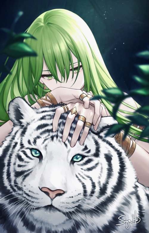 Enkidu with a white tiger from Fate/Grand Order