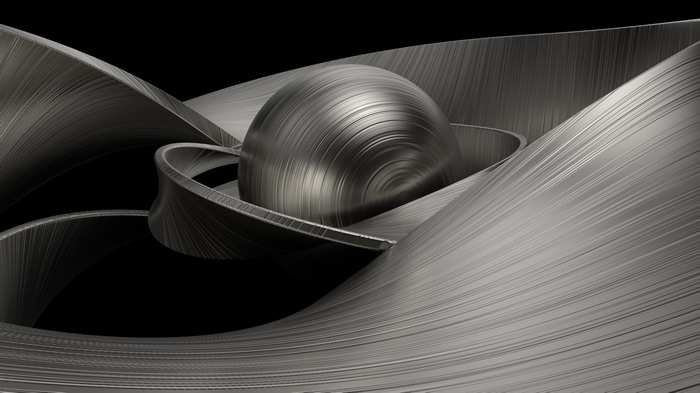 Abstract metal sphere with flowing shapes