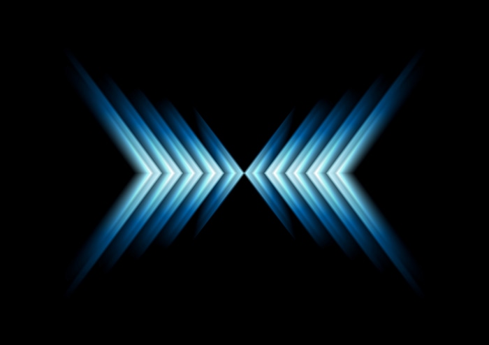 Abstract blue glowing arrows on black background
