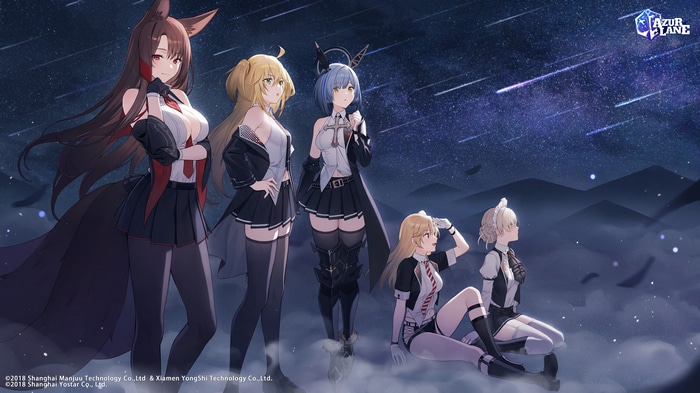 Azur Lane characters under shooting stars