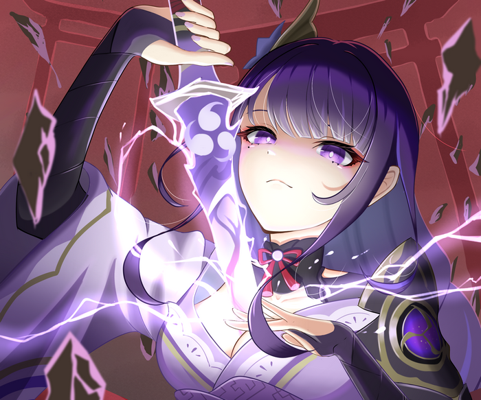 Raiden Shogun from Genshin Impact with lightning