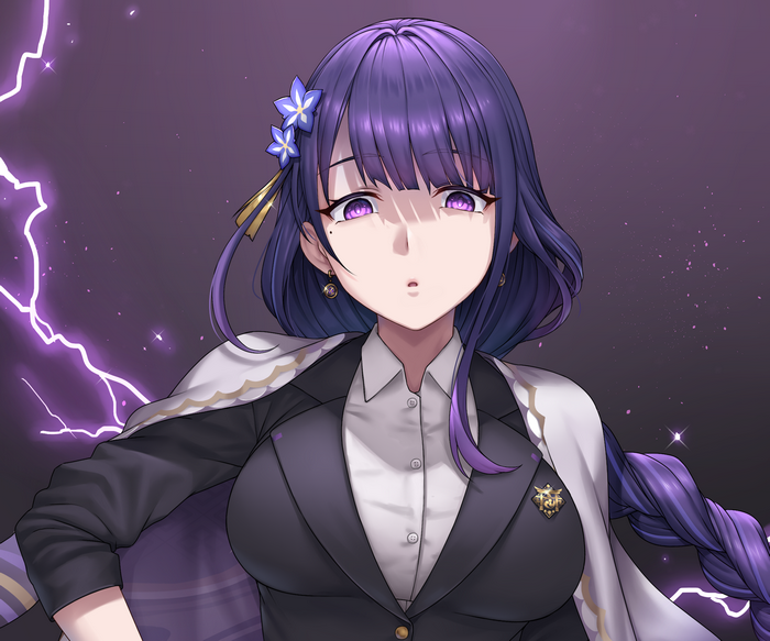 Raiden Shogun from Genshin Impact with purple hair