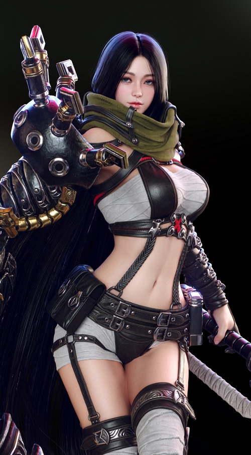 Fantasy warrior with dark hair and scarf