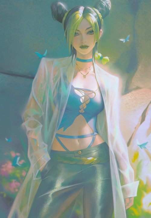 Jolyne Cujoh from JoJo's Bizarre Adventure with butterflies