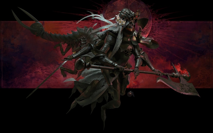 Dark fantasy warrior with skull and axe