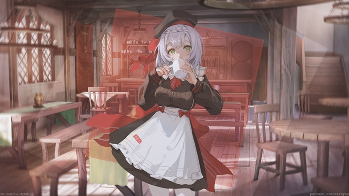 4K Genshin Impact Noelle drinking from a mug