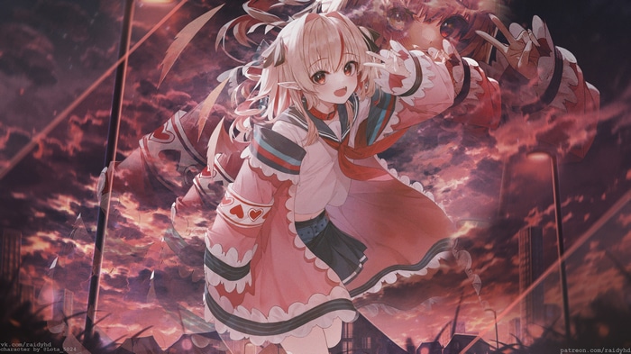 4K anime girl with horns and dragon