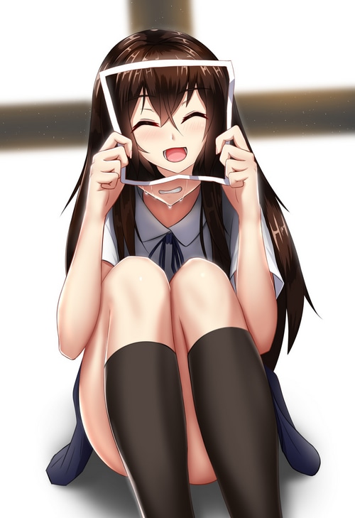 Artwork of a crying girl holding a frame
