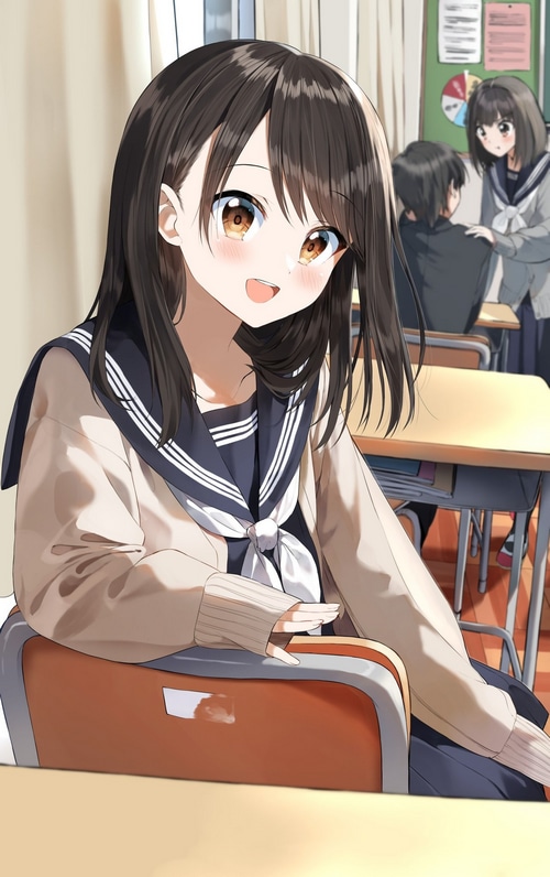 Anime girl with brown eyes in a school uniform