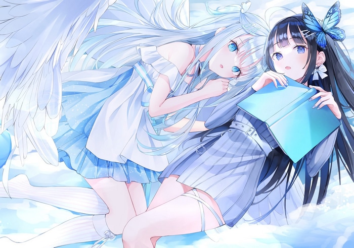 Amatsuka Uto and Nabi with Wings and a Book