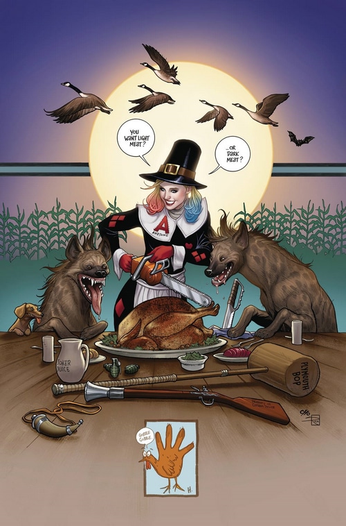 Harley Quinn with Hyenas and a Turkey