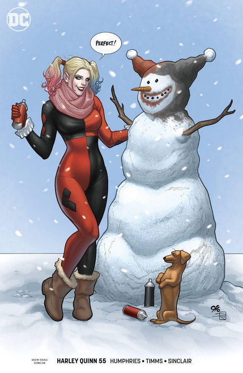 Harley Quinn and a Snowman in the Snow