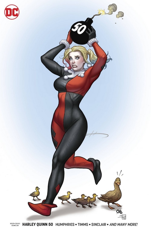 Harley Quinn 50 Comic Cover with Bomb and Ducks