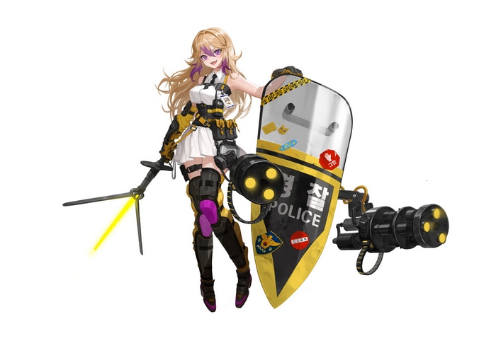 Anime girl with police shield and minigun