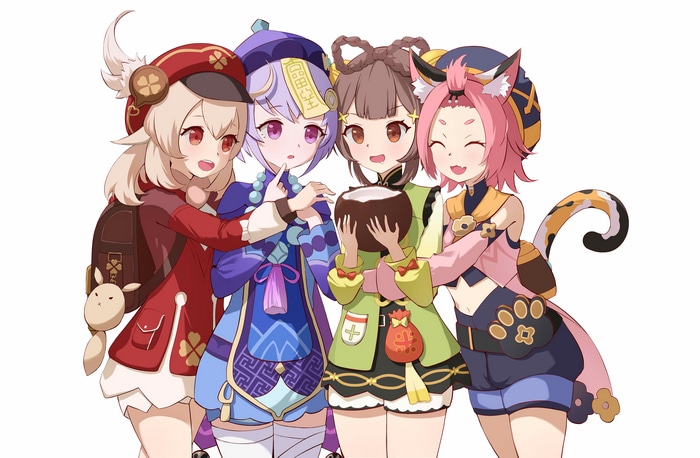 Klee, Qiqi, Diona, and Yaoyao from Genshin Impact