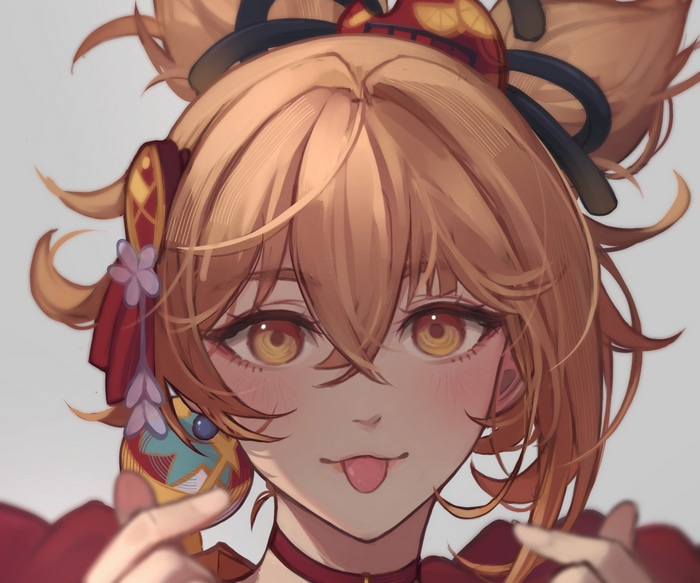 Yoimiya from Genshin Impact sticking her tongue out