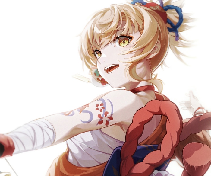 Yoimiya from Genshin Impact with tattoos