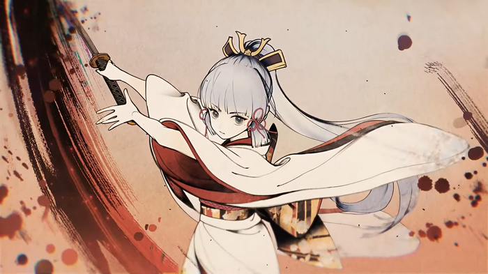 Kamisato Ayaka from Genshin Impact with a sword