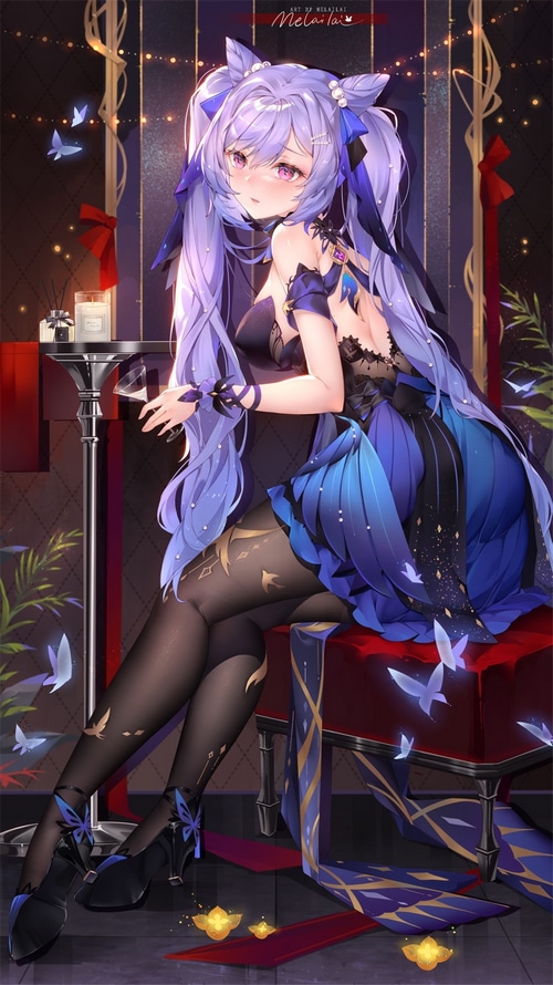 Keqing from Genshin Impact in a blue dress