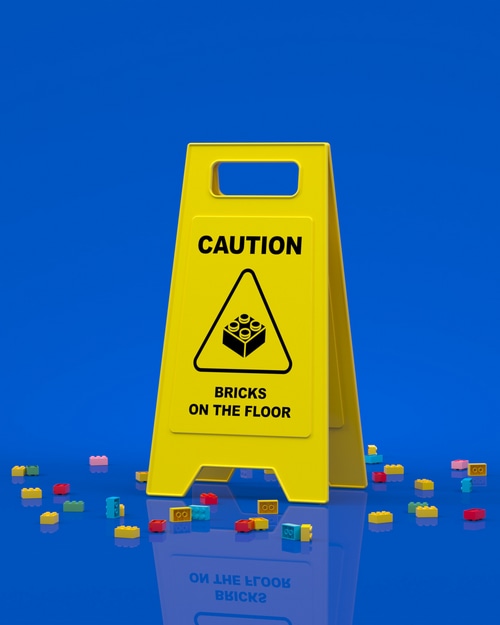 Caution Bricks on the Floor Sign with LEGO Bricks
